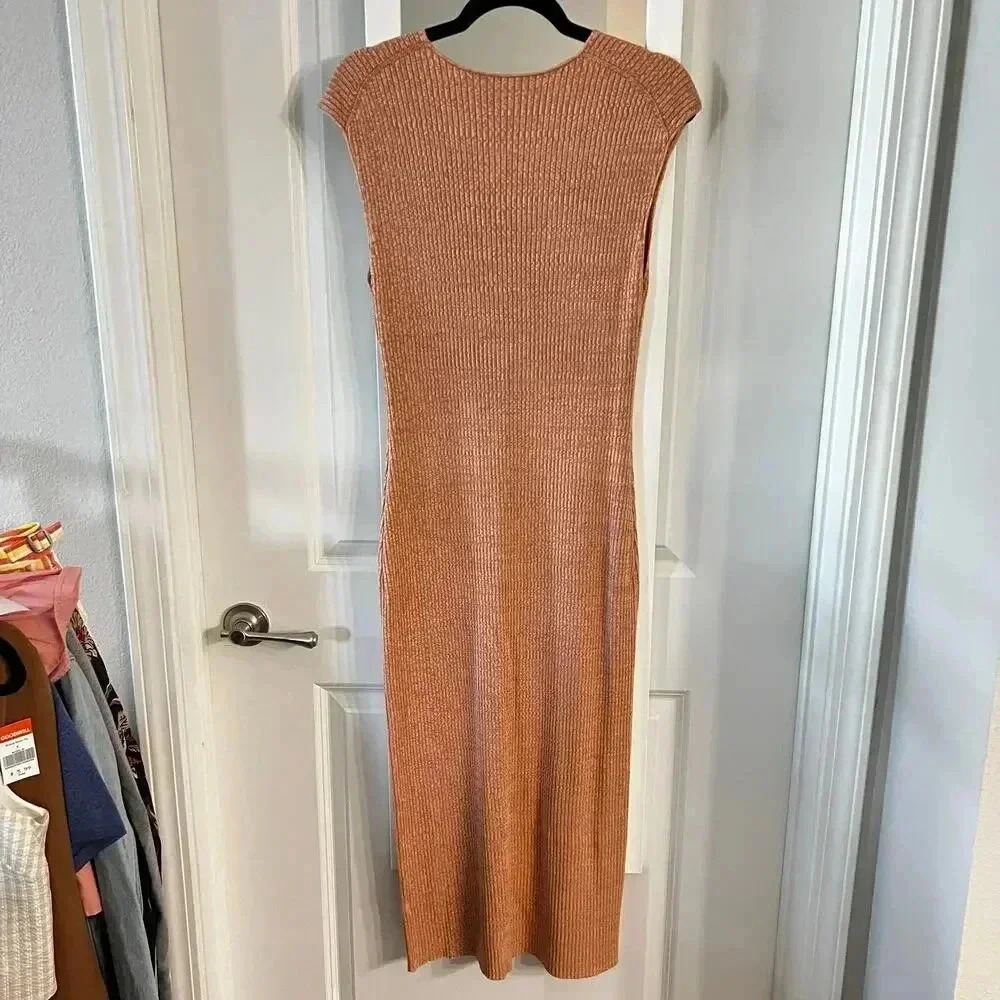 887 Veronika Maine Ribbed Bodycon V Neck Dress Size Large Color Orange - Picture 5 of 5
